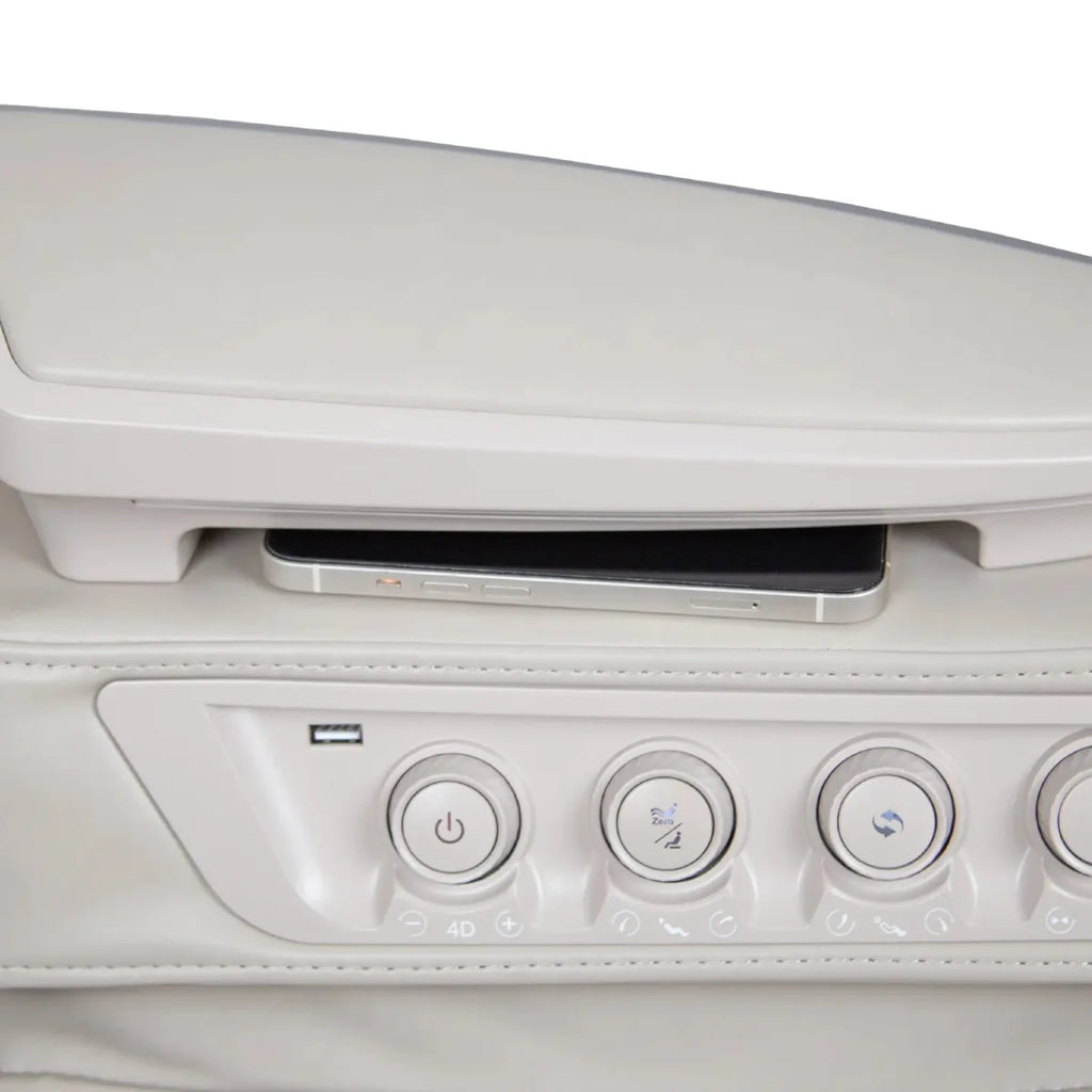 Osaki OS-Pro DuoMax SE 4D and 3D dual mechanism full body massage chair, highlighting its premium luxury design and smart AI health tracking tablet.