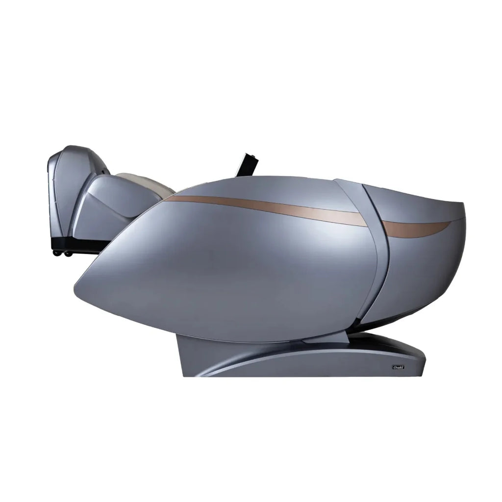 Osaki OS-Pro DuoMax SE 4D and 3D dual mechanism full body massage chair, highlighting its premium luxury design and smart AI health tracking tablet.