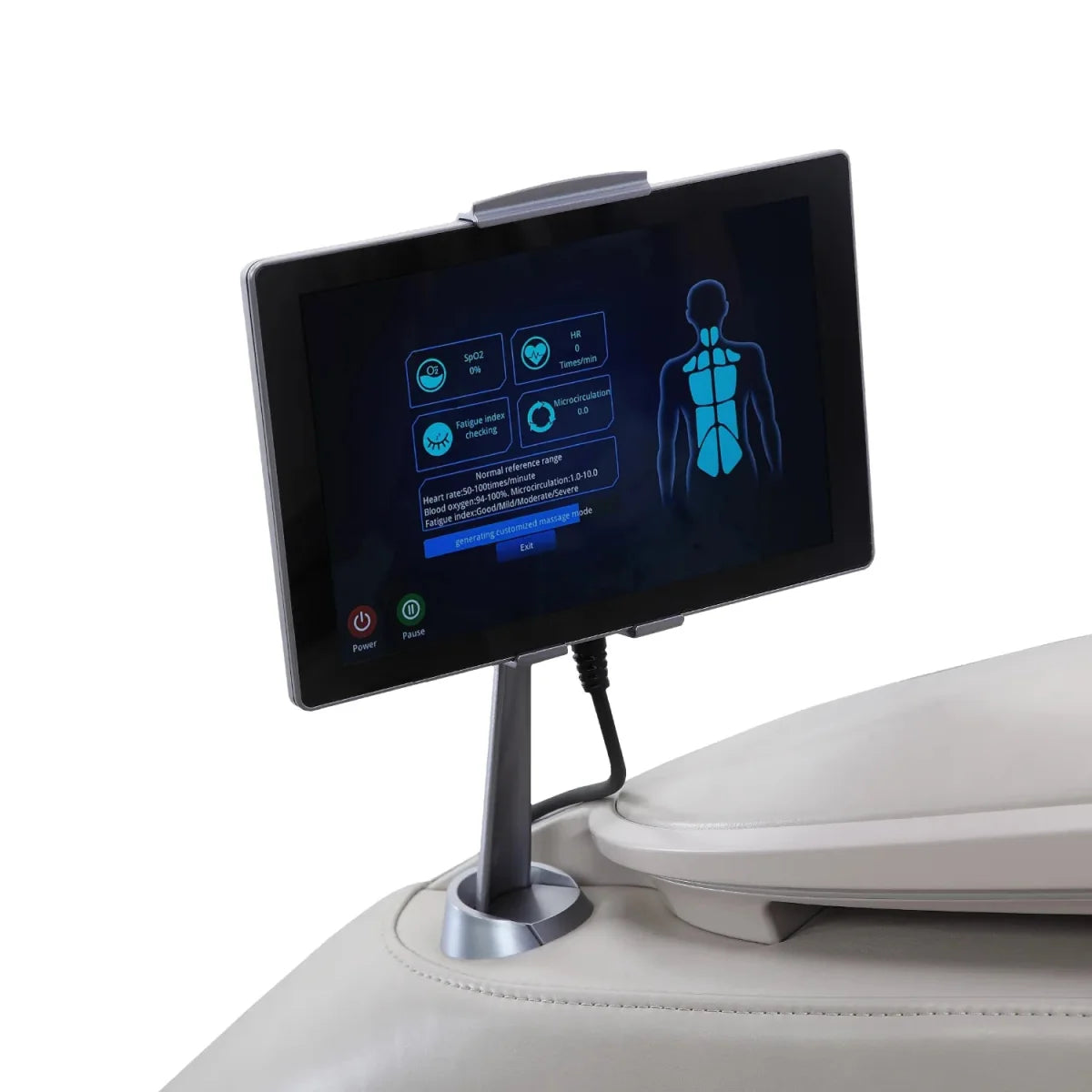 Osaki OS-Pro DuoMax SE 4D and 3D dual mechanism full body massage chair, highlighting its premium luxury design and smart AI health tracking tablet.