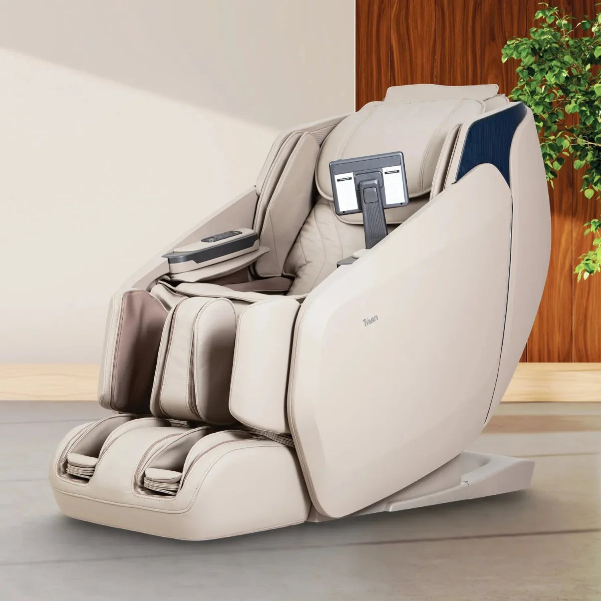 Woman enjoying the Titan TI Reflex 3D massage chair at home